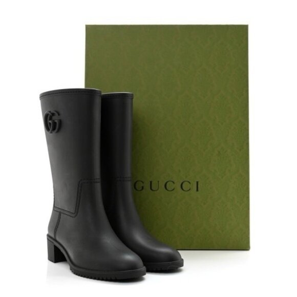NEW GUCCI  Rubber Double G Womens Rain Boots 39 Black 100% Authentic - Picture 1 of 13